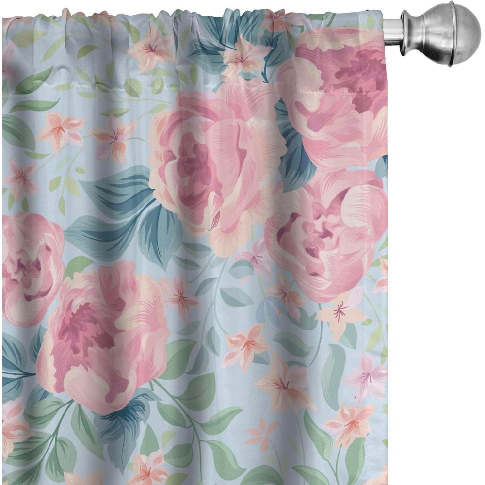imageAmbesonne Floral Design Curtains Retro Drawings of Spring Feels Flowers Boho with Neutral Leaves Window Treatments 2 Panel Set for Living Room Bedroom Pair of 28quot x 63quot Deep Sky Blue Pale GreyPastel Pink Soft Blue