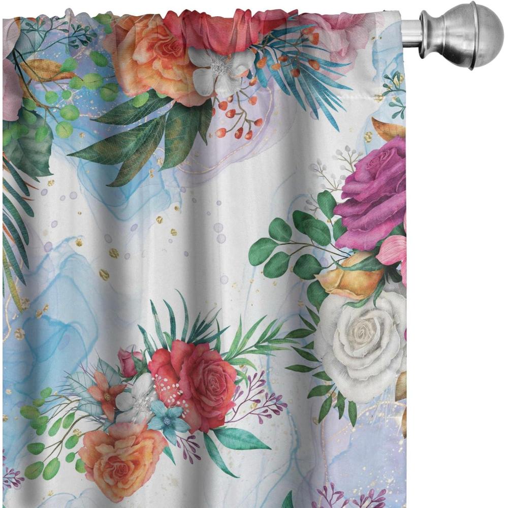 imageAmbesonne Floral Design Curtains Retro Drawings of Spring Feels Flowers Boho with Neutral Leaves Window Treatments 2 Panel Set for Living Room Bedroom Pair of 28quot x 63quot Deep Sky Blue Pale GreyDark Coral Multicolor