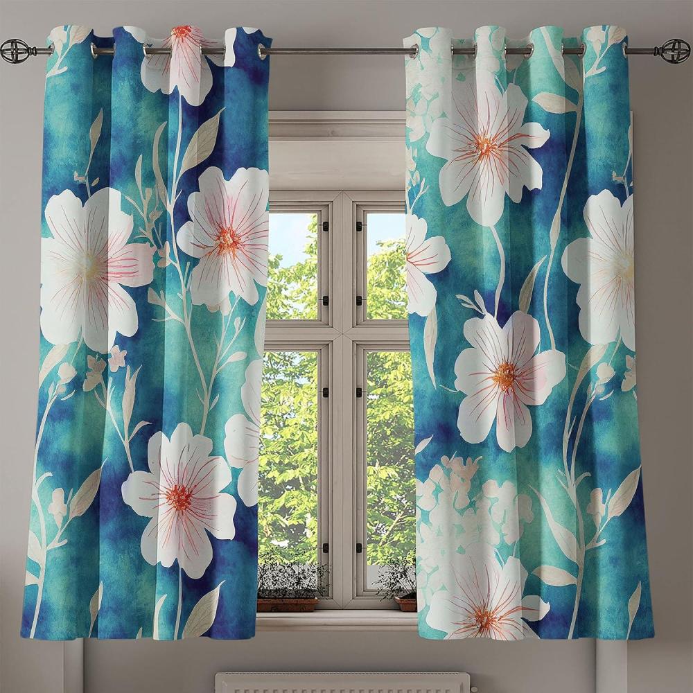 imageAmbesonne Floral Grommet Curtain Neutral Pastel Grunge Abstract Pattern with Blossoming Lily Flowers Decorative Single Panel Drapes for Bedroom Living Room 50quot x 72quot Dark Tan and Slate BlueOff White Vermilion Teal