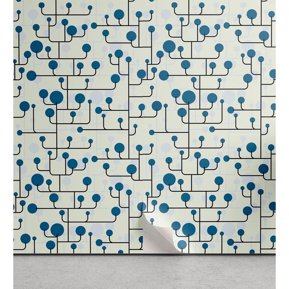 imageAmbesonne Mustard Peel ampamp Stick Wallpaper for Home Brush Strokes Drawn Modern Abstract Doodles Scribbles Spots Sketching SelfAdhesive Living Room Kitchen Accent 13quot x 100quot Sea Blue and Dark YellowBlue Eggshell Black