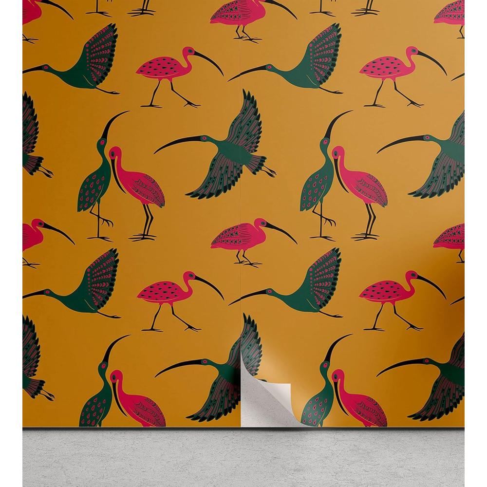 imageAmbesonne Mustard Peel ampamp Stick Wallpaper for Home Brush Strokes Drawn Modern Abstract Doodles Scribbles Spots Sketching SelfAdhesive Living Room Kitchen Accent 13quot x 100quot Sea Blue and Dark YellowAmber Hot Pink Emerald