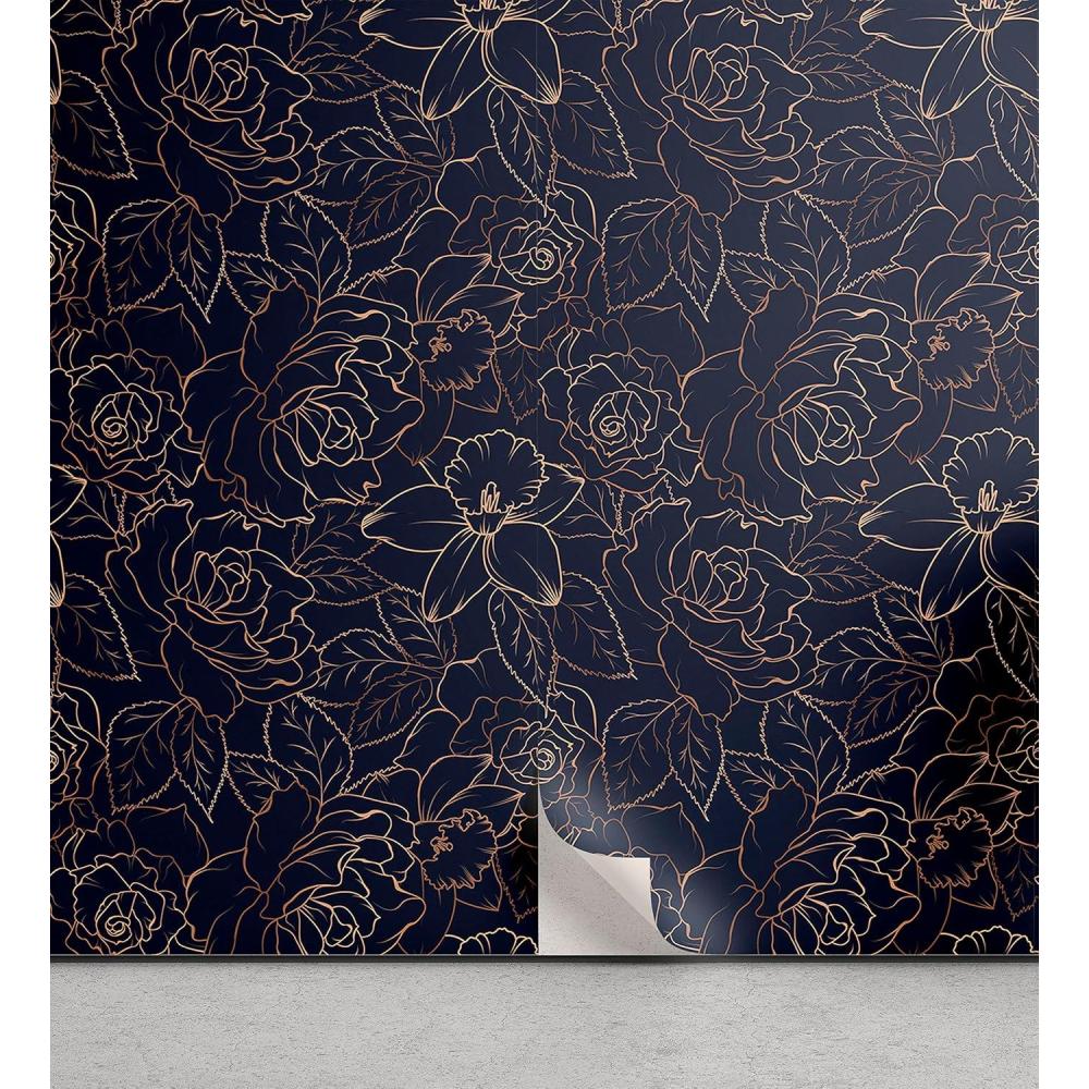 imageAmbesonne Mustard Peel ampamp Stick Wallpaper for Home Brush Strokes Drawn Modern Abstract Doodles Scribbles Spots Sketching SelfAdhesive Living Room Kitchen Accent 13quot x 100quot Sea Blue and Dark YellowIndigo Brown