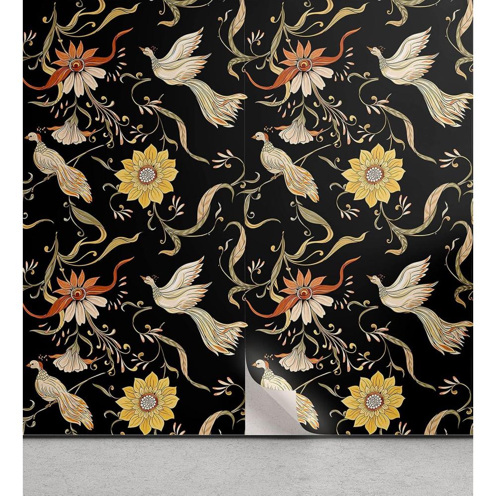 imageAmbesonne Mustard Peel ampamp Stick Wallpaper for Home Brush Strokes Drawn Modern Abstract Doodles Scribbles Spots Sketching SelfAdhesive Living Room Kitchen Accent 13quot x 100quot Sea Blue and Dark YellowCharcoal Grey Beige