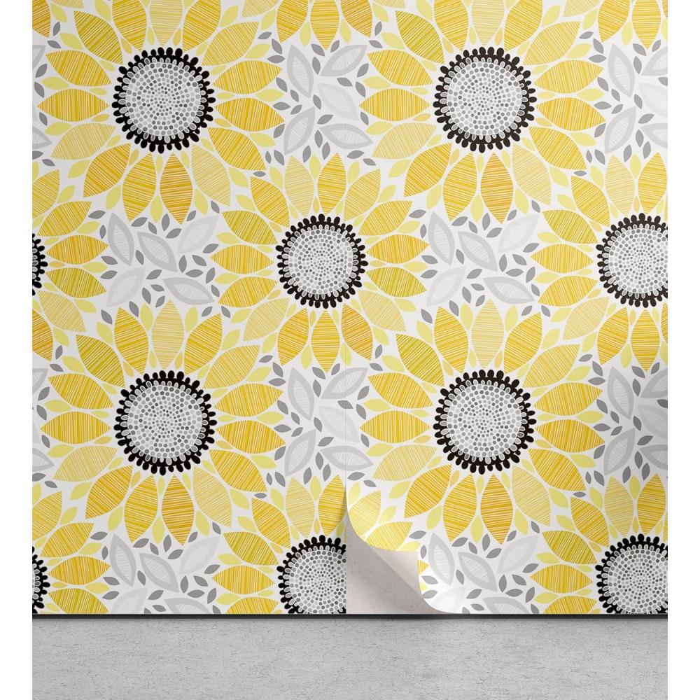 imageAmbesonne Mustard Peel ampamp Stick Wallpaper for Home Brush Strokes Drawn Modern Abstract Doodles Scribbles Spots Sketching SelfAdhesive Living Room Kitchen Accent 13quot x 100quot Sea Blue and Dark YellowYellow Grey