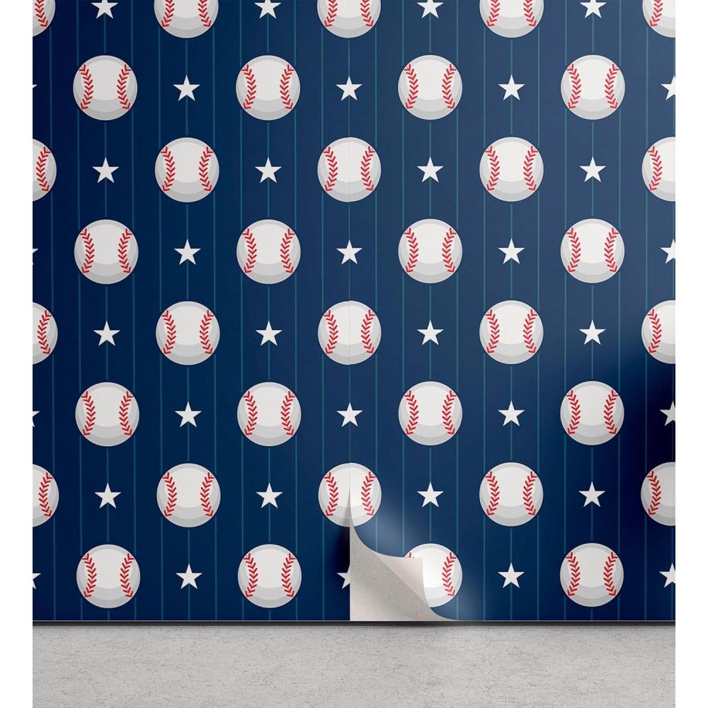 imageAmbesonne Mustard Peel ampamp Stick Wallpaper for Home Brush Strokes Drawn Modern Abstract Doodles Scribbles Spots Sketching SelfAdhesive Living Room Kitchen Accent 13quot x 100quot Sea Blue and Dark YellowNight Blue Red White
