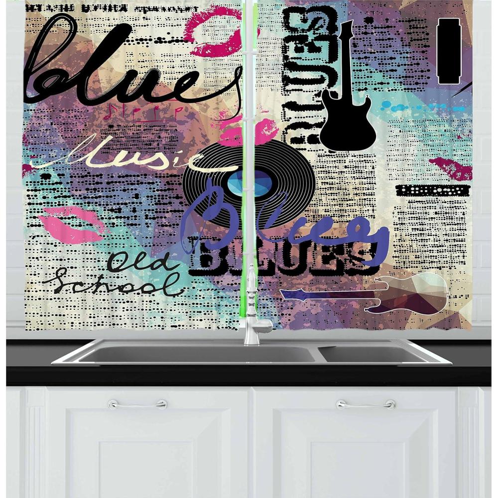 imageAmbesonne Night Sky Kitchen Curtains Full Moon and Foggy Clouds with Turquoise Glass Like Sea Ocean Print Window Drapes 2 Panel Set for Kitchen Cafe Decor 55quot X 39quot Blue WhiteDark Lavender