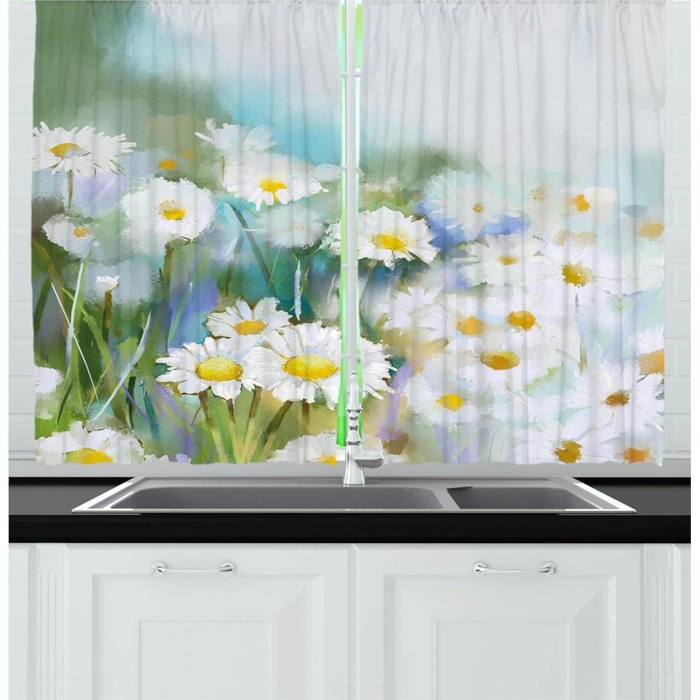 imageAmbesonne Night Sky Kitchen Curtains Full Moon and Foggy Clouds with Turquoise Glass Like Sea Ocean Print Window Drapes 2 Panel Set for Kitchen Cafe Decor 55quot X 39quot Blue WhiteWhite Yellow
