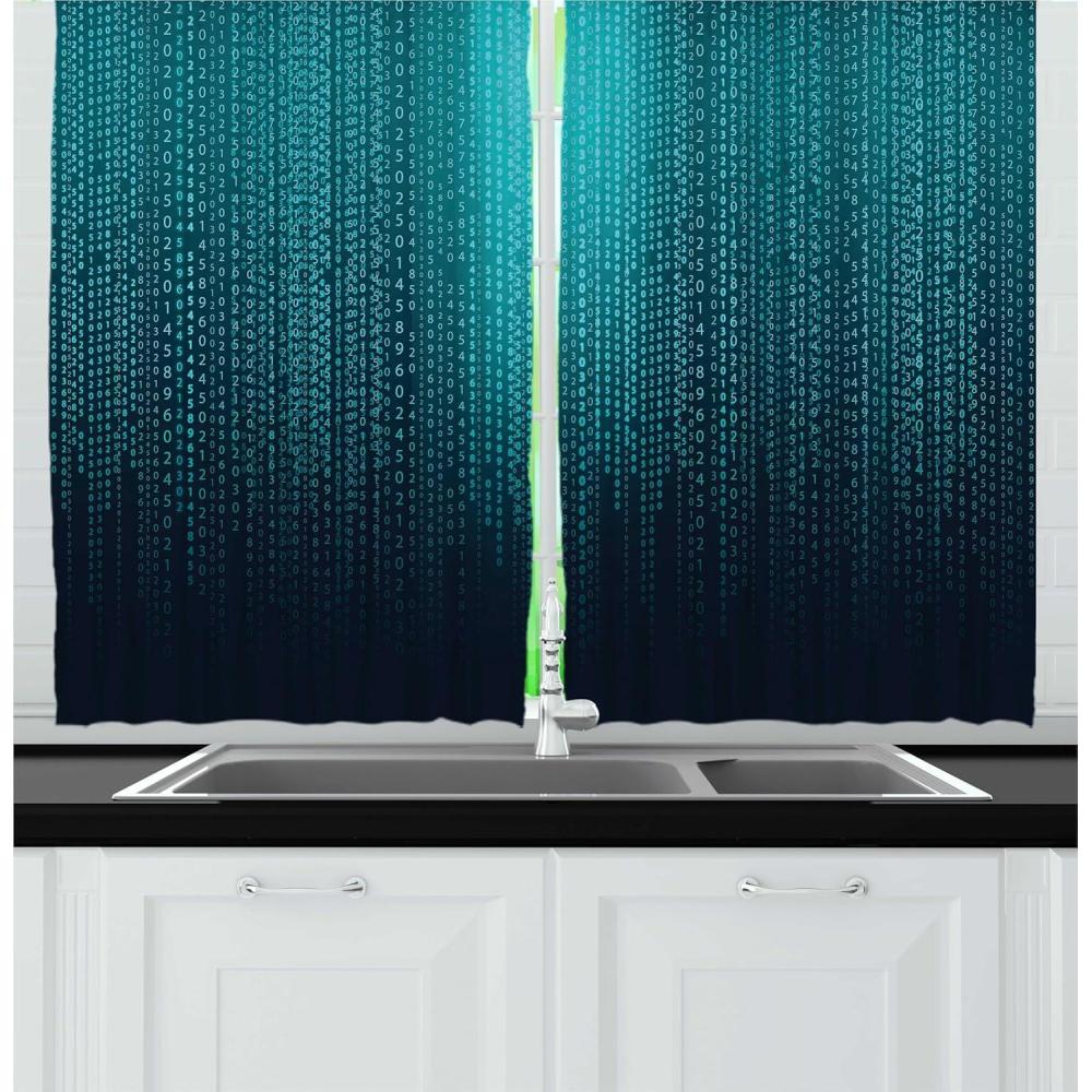 imageAmbesonne Night Sky Kitchen Curtains Full Moon and Foggy Clouds with Turquoise Glass Like Sea Ocean Print Window Drapes 2 Panel Set for Kitchen Cafe Decor 55quot X 39quot Blue WhiteBlue Petrol