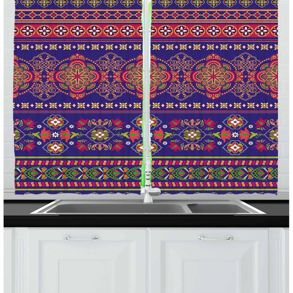 imageAmbesonne Night Sky Kitchen Curtains Full Moon and Foggy Clouds with Turquoise Glass Like Sea Ocean Print Window Drapes 2 Panel Set for Kitchen Cafe Decor 55quot X 39quot Blue WhiteIndigo