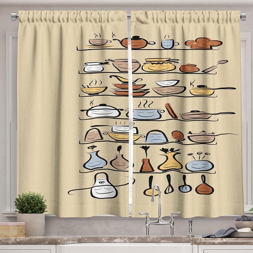 imageAmbesonne Night Sky Kitchen Curtains Full Moon and Foggy Clouds with Turquoise Glass Like Sea Ocean Print Window Drapes 2 Panel Set for Kitchen Cafe Decor 55quot X 39quot Blue WhiteBrown Cream