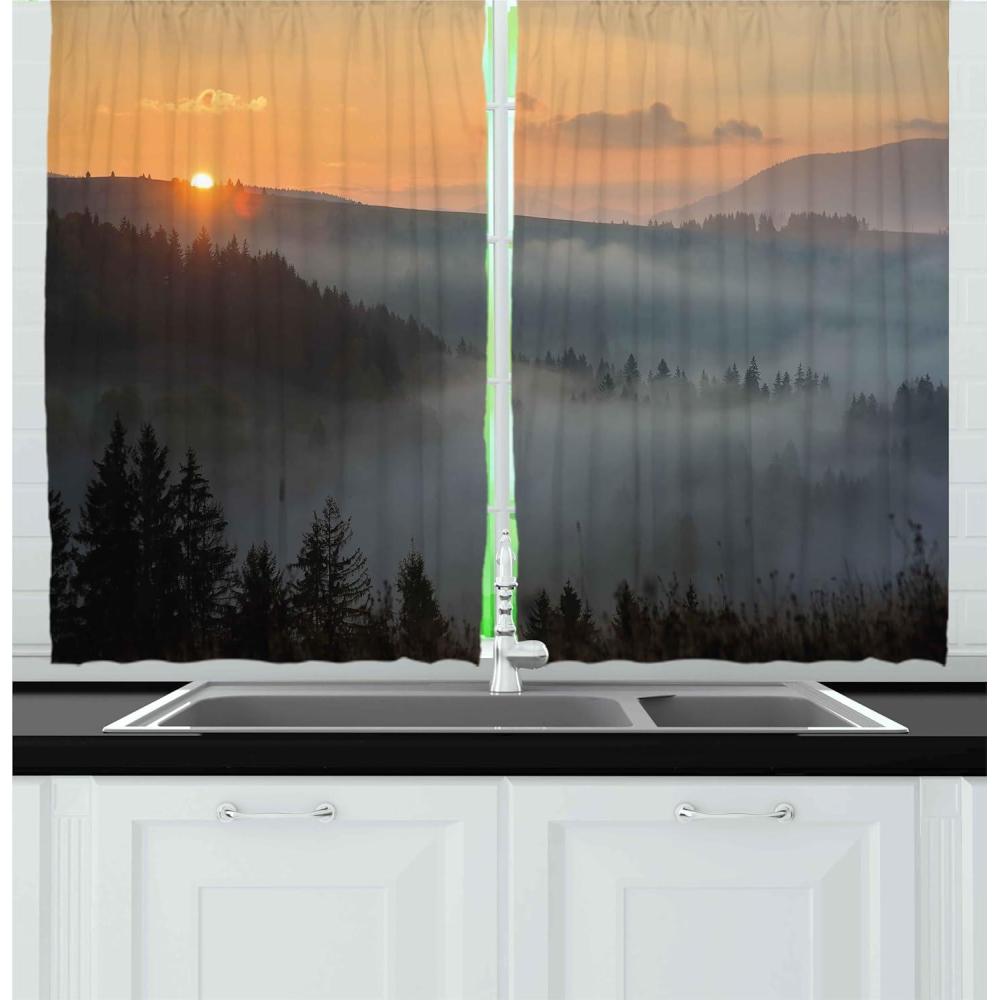 imageAmbesonne Night Sky Kitchen Curtains Full Moon and Foggy Clouds with Turquoise Glass Like Sea Ocean Print Window Drapes 2 Panel Set for Kitchen Cafe Decor 55quot X 39quot Blue WhiteMisty Grey
