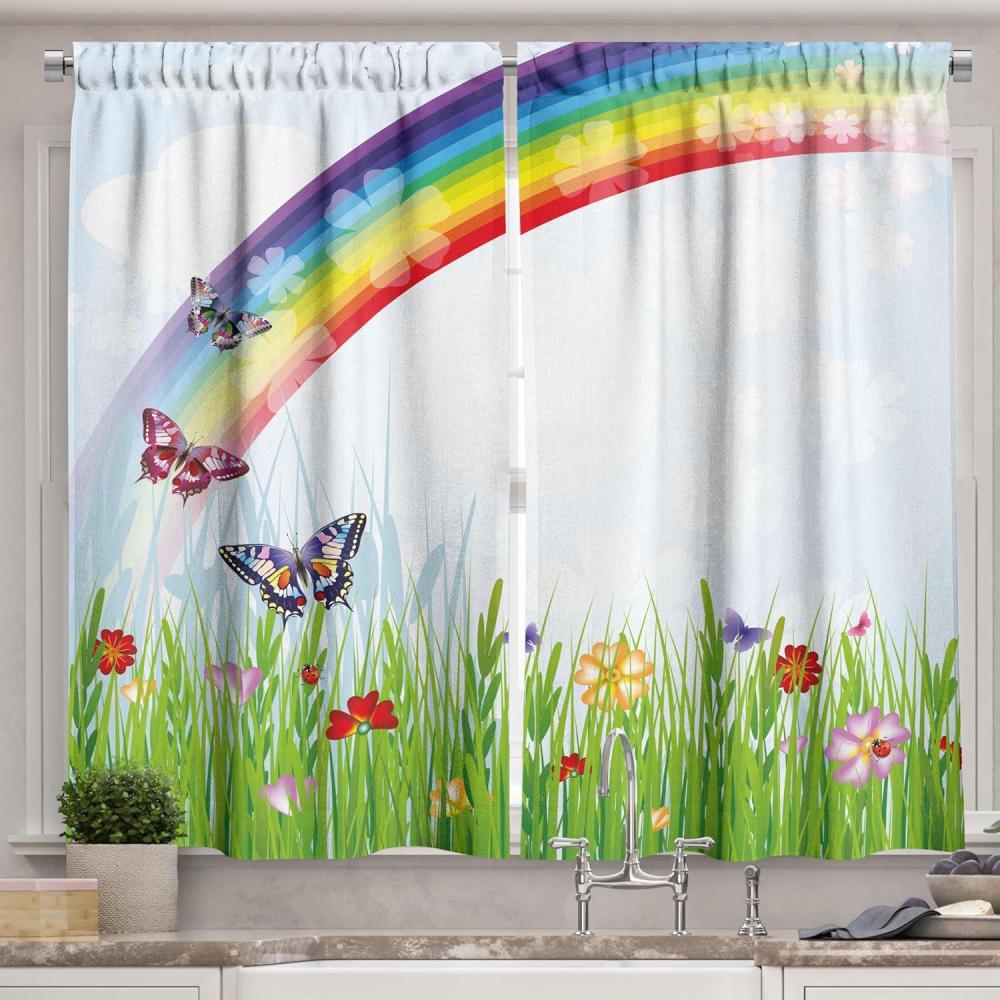 imageAmbesonne Night Sky Kitchen Curtains Full Moon and Foggy Clouds with Turquoise Glass Like Sea Ocean Print Window Drapes 2 Panel Set for Kitchen Cafe Decor 55quot X 39quot Blue WhiteGreen Red
