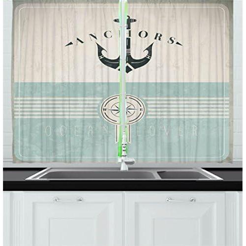 imageAmbesonne Night Sky Kitchen Curtains Full Moon and Foggy Clouds with Turquoise Glass Like Sea Ocean Print Window Drapes 2 Panel Set for Kitchen Cafe Decor 55quot X 39quot Blue WhiteBeige Blue