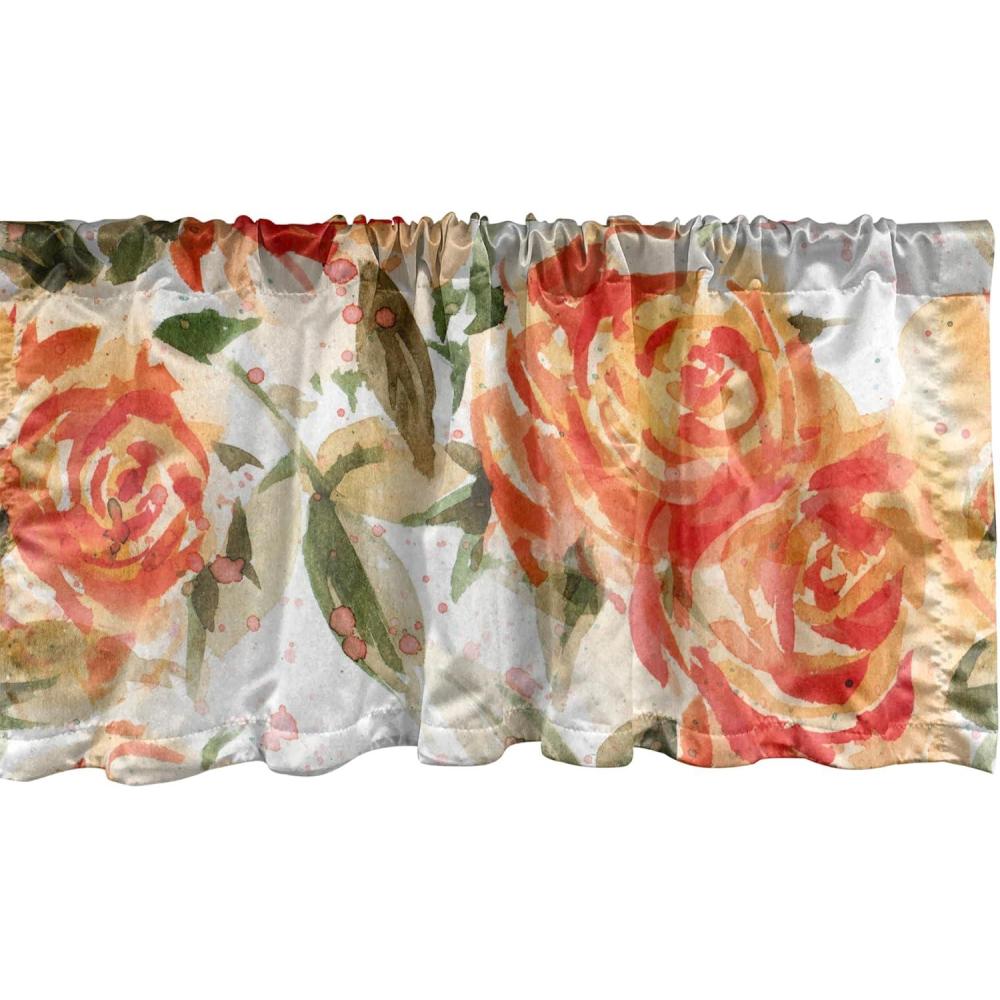 imageAmbesonne Poppy Window Valance Watercolor Style Delicate Floral Boho Pattern Romance Feels Print Neutral Curtain Valance for Kitchen Bedroom Decor with Rod Pocket 54quot X 12quot Dark Coral VermilionVermilion Peacock Green