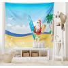 Ambesonne Christmas Tapestry, Santa Claus on The Beach Surfboard Summer Party Celebration Tropical Art, Fabric Wall Hanging Decor for Bedroom Living Room Dorm, 45″ X 30″, Blue Yellow