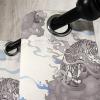Ambesonne Exotic Grommet Curtain, Minimal Neutral Animal Print with Tiger Silhouettes Pattern Jungle Cat, Decorative Single Panel Drapes for Bedroom Living Room, 50″ x 96″, Eggshell Warm Taupe Tan(Ivory Cocoa and Ceil Blue)