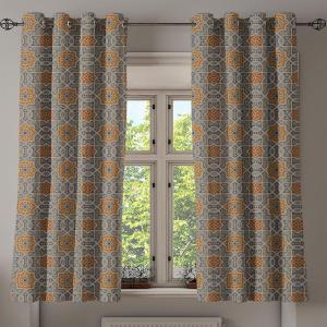Ambesonne Brown Grommet Curtain, Batik Parang Barong Diagonal Pattern Indonesian Culture and Art Design, Decorative 2-Panel Window Drapes for Bedroom Living Room, 50″ x 84″, Brown Apricot Caramel(Blue Sepia Redwood)