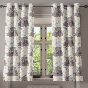 Ambesonne Exotic Grommet Curtain, Minimal Neutral Animal Print with Tiger Silhouettes Pattern Jungle Cat, Decorative Single Panel Drapes for Bedroom Living Room, 50″ x 96″, Eggshell Warm Taupe Tan(Ivory Cocoa and Ceil Blue)