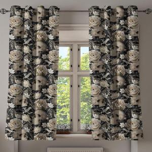 Ambesonne Exotic Grommet Curtain, Minimal Neutral Animal Print with Tiger Silhouettes Pattern Jungle Cat, Decorative Single Panel Drapes for Bedroom Living Room, 50″ x 96″, Eggshell Warm Taupe Tan(Charcoal Grey and Dark Tan)