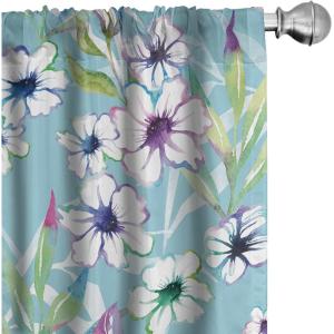 Ambesonne Floral Design Curtains, Retro Drawings of Spring Feels Flowers Boho with Neutral Leaves, Window Treatments 2 Panel Set for Living Room Bedroom, Pair of – 28″ x 63″, Deep Sky Blue Pale Grey(Blue Violet and Pale Green)