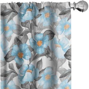 Ambesonne Floral Design Curtains, Retro Drawings of Spring Feels Flowers Boho with Neutral Leaves, Window Treatments 2 Panel Set for Living Room Bedroom, Pair of – 28″ x 63″, Deep Sky Blue Pale Grey(Deep Sky Blue Pale Grey)