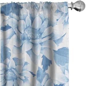 Ambesonne Floral Design Curtains, Retro Drawings of Spring Feels Flowers Boho with Neutral Leaves, Window Treatments 2 Panel Set for Living Room Bedroom, Pair of – 28″ x 63″, Deep Sky Blue Pale Grey(Pale Azure Blue Pale Blue)