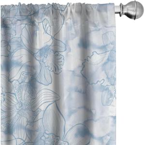 Ambesonne Floral Design Curtains, Retro Drawings of Spring Feels Flowers Boho with Neutral Leaves, Window Treatments 2 Panel Set for Living Room Bedroom, Pair of – 28″ x 63″, Deep Sky Blue Pale Grey(Off White Ceil Blue)