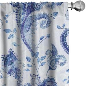 Ambesonne Floral Design Curtains, Retro Drawings of Spring Feels Flowers Boho with Neutral Leaves, Window Treatments 2 Panel Set for Living Room Bedroom, Pair of – 28″ x 63″, Deep Sky Blue Pale Grey(Dark Lavender Soft Blue)
