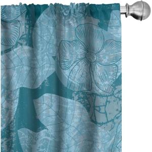 Ambesonne Floral Design Curtains, Retro Drawings of Spring Feels Flowers Boho with Neutral Leaves, Window Treatments 2 Panel Set for Living Room Bedroom, Pair of – 28″ x 63″, Deep Sky Blue Pale Grey(Pale Cadet Blue and Teal)