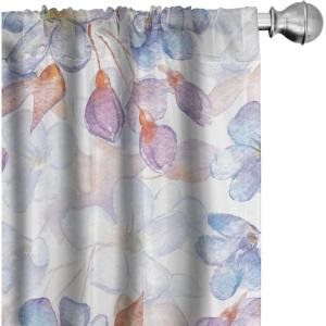 Ambesonne Floral Design Curtains, Retro Drawings of Spring Feels Flowers Boho with Neutral Leaves, Window Treatments 2 Panel Set for Living Room Bedroom, Pair of – 28″ x 63″, Deep Sky Blue Pale Grey(Lavender Blue Pale Ruby)