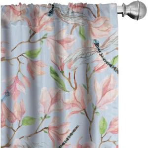Ambesonne Floral Design Curtains, Retro Drawings of Spring Feels Flowers Boho with Neutral Leaves, Window Treatments 2 Panel Set for Living Room Bedroom, Pair of – 28″ x 63″, Deep Sky Blue Pale Grey(Pale Blue Pale Pink Ecru)