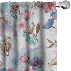 Ambesonne Floral Design Curtains, Retro Drawings of Spring Feels Flowers Boho with Neutral Leaves, Window Treatments 2 Panel Set for Living Room Bedroom, Pair of – 28″ x 63″, Deep Sky Blue Pale Grey(Quartz Blush Sea Blue)