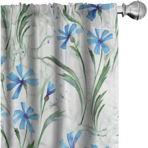 Ambesonne Floral Design Curtains, Retro Drawings of Spring Feels Flowers Boho with Neutral Leaves, Window Treatments 2 Panel Set for Living Room Bedroom, Pair of – 28″ x 63″, Deep Sky Blue Pale Grey(Azure Blue Jade Green)