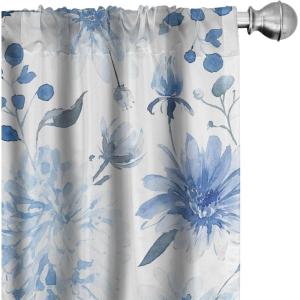 Ambesonne Floral Design Curtains, Retro Drawings of Spring Feels Flowers Boho with Neutral Leaves, Window Treatments 2 Panel Set for Living Room Bedroom, Pair of – 28″ x 63″, Deep Sky Blue Pale Grey(Lavender Blue White)