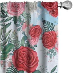 Ambesonne Floral Design Curtains, Retro Drawings of Spring Feels Flowers Boho with Neutral Leaves, Window Treatments 2 Panel Set for Living Room Bedroom, Pair of – 28″ x 63″, Deep Sky Blue Pale Grey(Coral Pastel Pink)