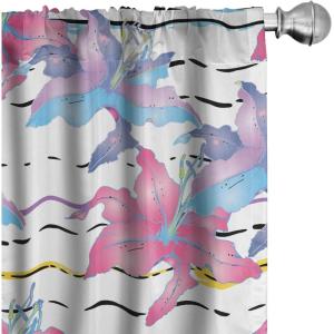 Ambesonne Floral Design Curtains, Retro Drawings of Spring Feels Flowers Boho with Neutral Leaves, Window Treatments 2 Panel Set for Living Room Bedroom, Pair of – 28″ x 63″, Deep Sky Blue Pale Grey(Hot Pink Pale Azure Blue)