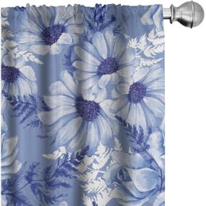 Ambesonne Floral Design Curtains, Retro Drawings of Spring Feels Flowers Boho with Neutral Leaves, Window Treatments 2 Panel Set for Living Room Bedroom, Pair of – 28″ x 63″, Deep Sky Blue Pale Grey(Ceil Blue Dark Lavender)