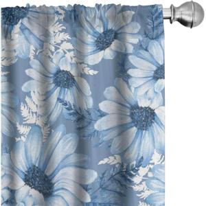 Ambesonne Floral Design Curtains, Retro Drawings of Spring Feels Flowers Boho with Neutral Leaves, Window Treatments 2 Panel Set for Living Room Bedroom, Pair of – 28″ x 63″, Deep Sky Blue Pale Grey(Lavender Blue Blue Grey)
