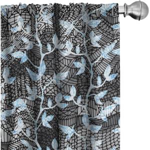 Ambesonne Floral Design Curtains, Retro Drawings of Spring Feels Flowers Boho with Neutral Leaves, Window Treatments 2 Panel Set for Living Room Bedroom, Pair of – 28″ x 63″, Deep Sky Blue Pale Grey(Pale Azure Blue Dimgray)