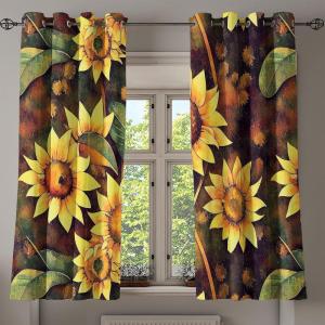 Ambesonne Floral Grommet Curtain, Neutral Pastel Grunge Abstract Pattern with Blossoming Lily Flowers, Decorative Single Panel Drapes for Bedroom Living Room, 50″ x 72″, Dark Tan and Slate Blue(Pale Avocado Green Fawn)
