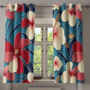 Ambesonne Floral Grommet Curtain, Neutral Pastel Grunge Abstract Pattern with Blossoming Lily Flowers, Decorative Single Panel Drapes for Bedroom Living Room, 50″ x 72″, Dark Tan and Slate Blue(Cadet Blue Cream Ruby)