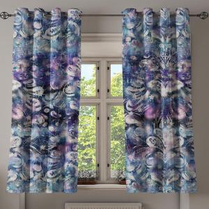Ambesonne Floral Grommet Curtain, Neutral Pastel Grunge Abstract Pattern with Blossoming Lily Flowers, Decorative Single Panel Drapes for Bedroom Living Room, 50″ x 72″, Dark Tan and Slate Blue(Purple Dark Blue Ivory)