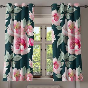 Ambesonne Floral Grommet Curtain, Neutral Pastel Grunge Abstract Pattern with Blossoming Lily Flowers, Decorative Single Panel Drapes for Bedroom Living Room, 50″ x 72″, Dark Tan and Slate Blue(Pale Pink Laurel Green)