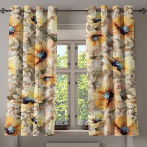 Ambesonne Floral Grommet Curtain, Neutral Pastel Grunge Abstract Pattern with Blossoming Lily Flowers, Decorative Single Panel Drapes for Bedroom Living Room, 50″ x 72″, Dark Tan and Slate Blue(Sepia Mustard Pale Orange)