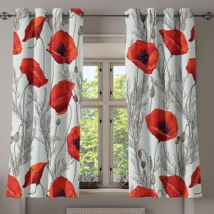 Ambesonne Floral Grommet Curtain, Neutral Pastel Grunge Abstract Pattern with Blossoming Lily Flowers, Decorative Single Panel Drapes for Bedroom Living Room, 50″ x 72″, Dark Tan and Slate Blue(Off White Vermilion)