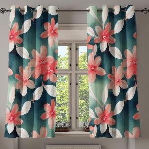 Ambesonne Floral Grommet Curtain, Neutral Pastel Grunge Abstract Pattern with Blossoming Lily Flowers, Decorative Single Panel Drapes for Bedroom Living Room, 50″ x 72″, Dark Tan and Slate Blue(Dark Coral Teal)