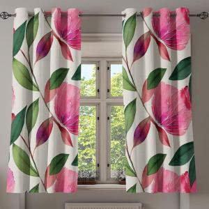 Ambesonne Floral Grommet Curtain, Neutral Pastel Grunge Abstract Pattern with Blossoming Lily Flowers, Decorative Single Panel Drapes for Bedroom Living Room, 50″ x 72″, Dark Tan and Slate Blue(Forest Green Magenta)