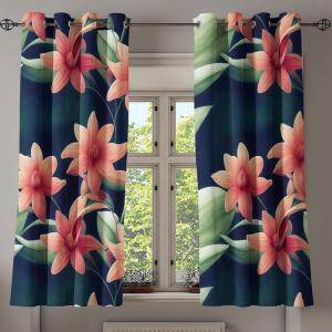 Ambesonne Floral Grommet Curtain, Neutral Pastel Grunge Abstract Pattern with Blossoming Lily Flowers, Decorative Single Panel Drapes for Bedroom Living Room, 50″ x 72″, Dark Tan and Slate Blue(Green Indigo Peacock)
