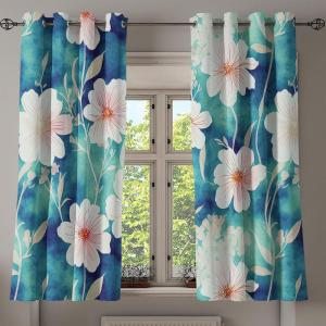 Ambesonne Floral Grommet Curtain, Neutral Pastel Grunge Abstract Pattern with Blossoming Lily Flowers, Decorative Single Panel Drapes for Bedroom Living Room, 50″ x 72″, Dark Tan and Slate Blue(Off White Vermilion Teal)