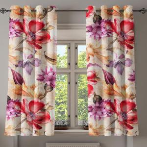 Ambesonne Floral Grommet Curtain, Neutral Pastel Grunge Abstract Pattern with Blossoming Lily Flowers, Decorative Single Panel Drapes for Bedroom Living Room, 50″ x 72″, Dark Tan and Slate Blue(Peach Fuchsia Dark Coral)